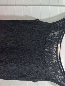 Chic Black Lace &amp; Orange Pleated Dress