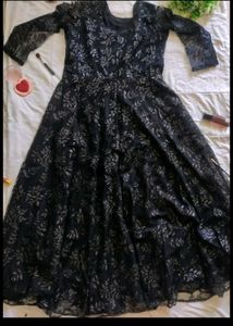 Black Floral Lace Midi Dress