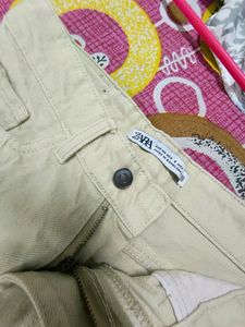 Beige Wide Leg Cargo Jeans For Women