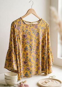Boho Floral Bell Sleeve Top