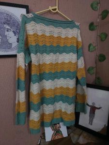 Striped Crochet Sweater with Lace Collar