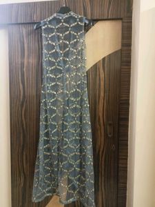 Strap Bustier ,Long Jacket with Drape Skirt