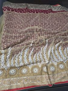 Designer Maroon &amp; Gold Embellished Saree