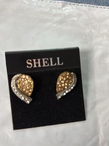 Sparkling golden n silver stones Heart Earrings