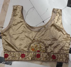 Embellished Sleeveless Gold Ethnic Blouse