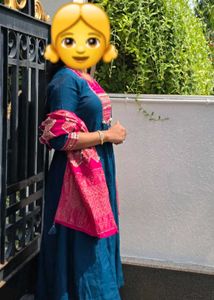 Elegant Teal Kurta Set with Pink Dupatta