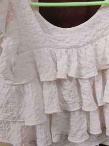 White Ruffled Short Sleeve Top