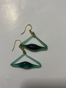 Green Triangle Drop Earrings