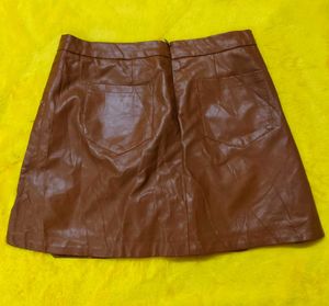 Brown Faux Leather Skirt
