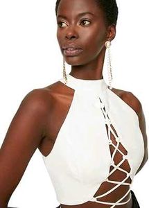 Trendyol White Halter Neck Lace-Up Crop Top