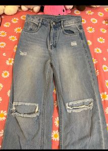 Light Wash Ripped Wide Leg Jeans