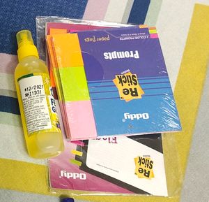 Highlighter Pen, Restick Notes, Glue, Apsara Pencil