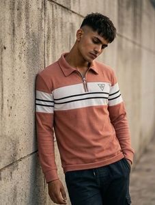Men's Striped Collared Polo Shirt