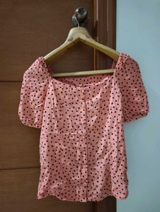 ONLY Peach Polka Dot Puff Sleeve Top 🎀