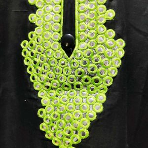 Black Kurta with Neon Green Embroidery