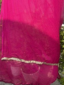 Vibrant Pink Dupatta with Gold Border