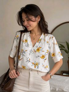 Chic Floral Print V-Neck Top