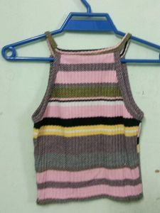 Colorful Striped Halter Neck Crop Top