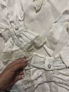 Elegant White Lace Trimmed neck tie top