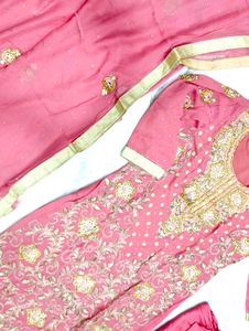 zardozi Embroidered carrot pink Kurta shalwar Set
