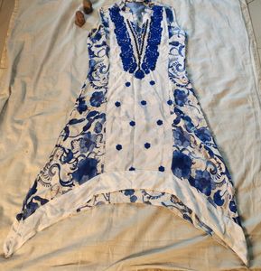 Silk And Cotton Embroidered Kurti