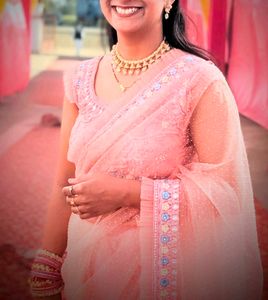 Elegant Pink Embroidered Saree+ blouse