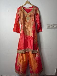Orange & Red Embroidered Kurta Set