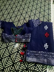 Elegant Navy Blue Saree with Blouse
