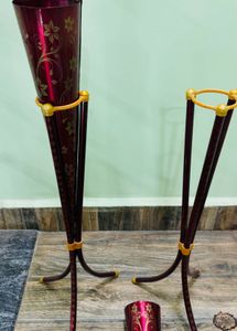 Pair of Red Floral Decorative Stands
