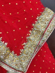 get free paranda Red Embroidered salwar sui