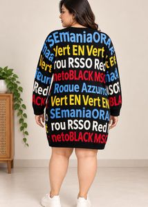 Plus Size Multicolor Typography Knit Mini Dress