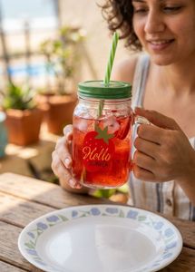 New Cute Strawberry "Hello Summer" Mason Jar