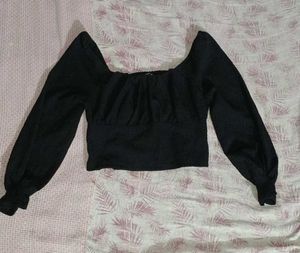 Chic Black Square Neck Puff Sleeve Top
