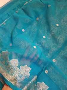 Beautiful Teal Saree with Golden Border