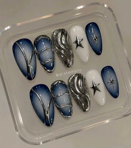 Blue chrome handmade Press-On Nails