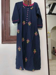 Elegant Navy Blue Kurta with Pink Embroidery