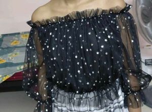 Black Star Print Off-Shoulder Top