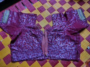 Maroon Brocade Blouse with Embellished Sleeves
