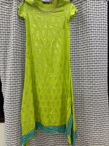 Vibrant Lime Green Kurta with Gold Print