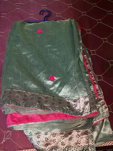 Elegant Grey Saree with Pink Dots