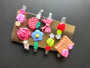 Food &amp; Flowers Hair Clips 🌷🍓(3 pcs)