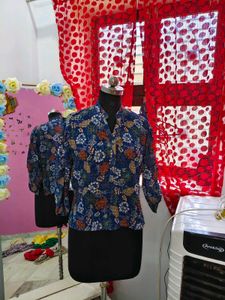 Blue Floral Print Kurta Top