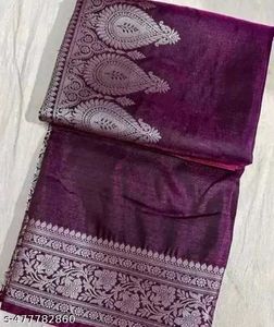 Elegant Wine Satan  Silk Silver Zaree Saree