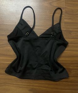 Black Satin Corset-Style Cami Top