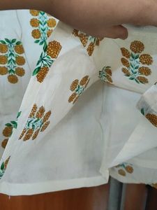 Cream Kurta with Block Print