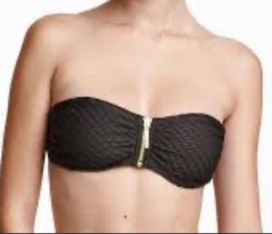 H&M Black Textured Bikini Top with Gold Zipper