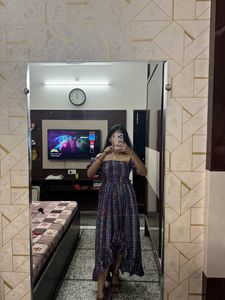 Off Shoulder Printed High Low Dress
