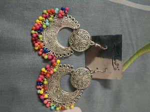 Boho Jhumka Earrings with Beads