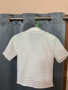 White Lace Trim Textured Top