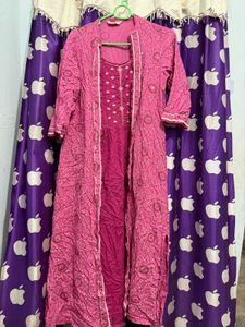 Pink Kurta with attached Jacket